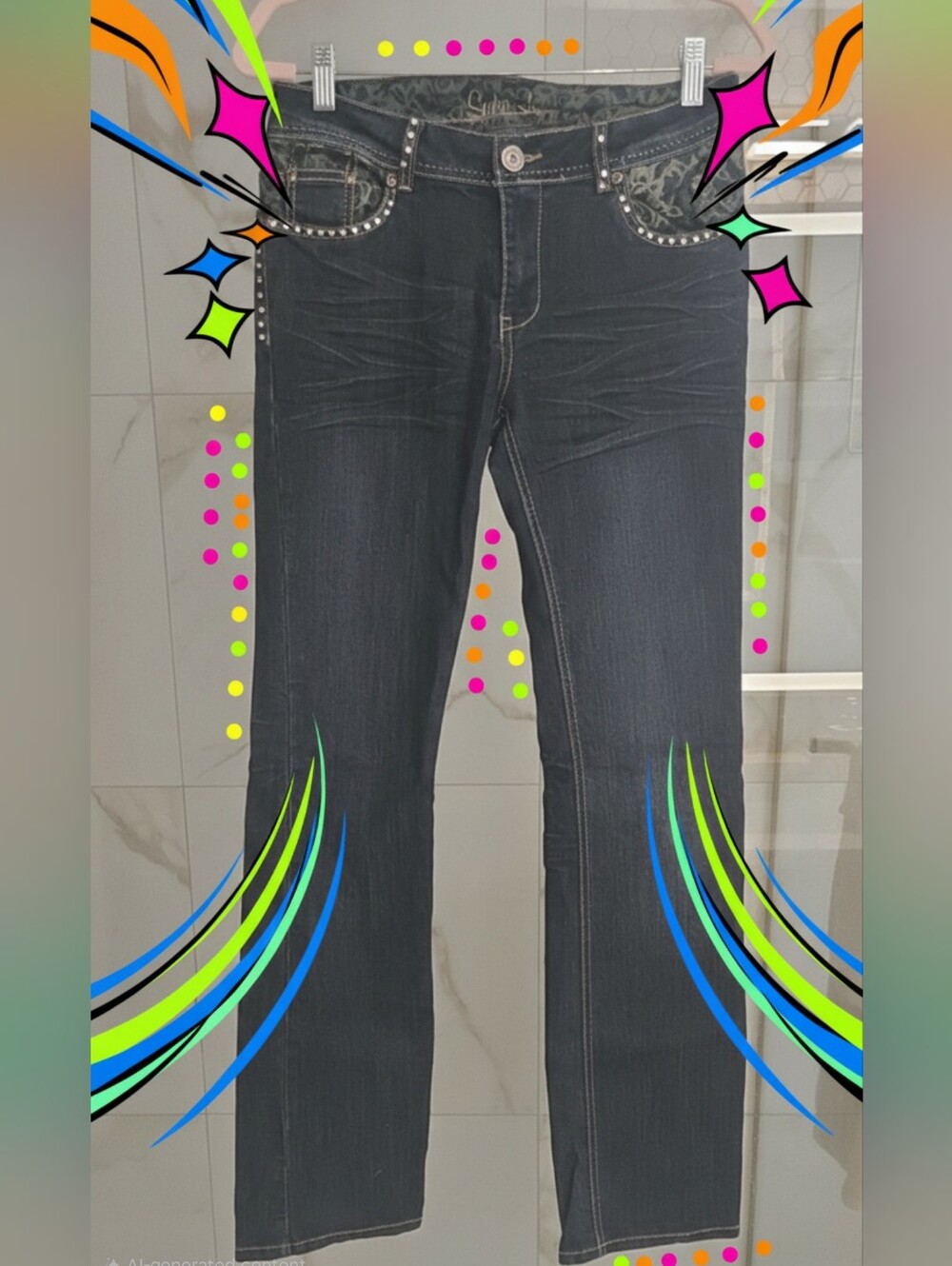 Vintage Suko Jeans Y2K Lace Overlay Rhinestone Jeans Size 6 GUC